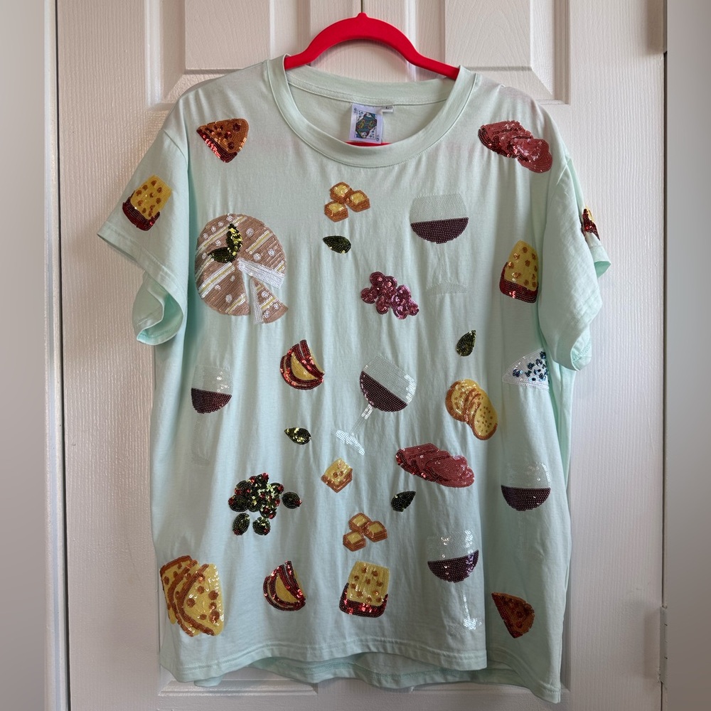 Queen of Sparkles Wine & Charcuterie sequined T-Shirt